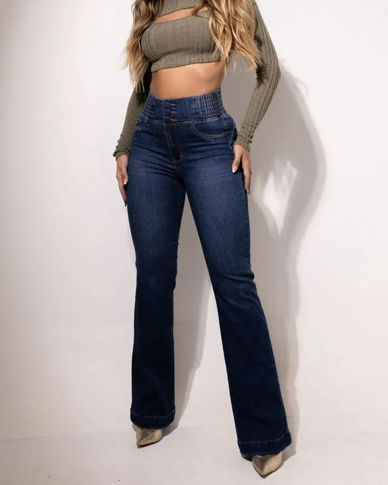 Calça Modeladora Cintura Alta Jeans Flare + Calcinha Modeladora Grátis!